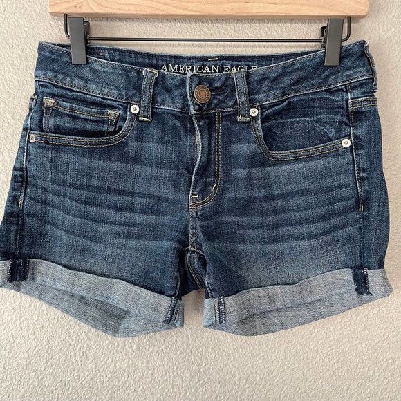 American Eagle Outfitters Pants - American Eagle Cuffed Dark Wash Womens Cotton Stretch 5 Pocket Shorts 6